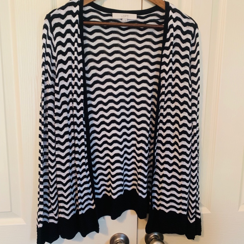 Black and white striped loft cardigan XL